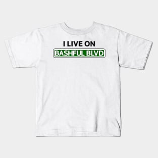 I live on Bashful Blvd Kids T-Shirt